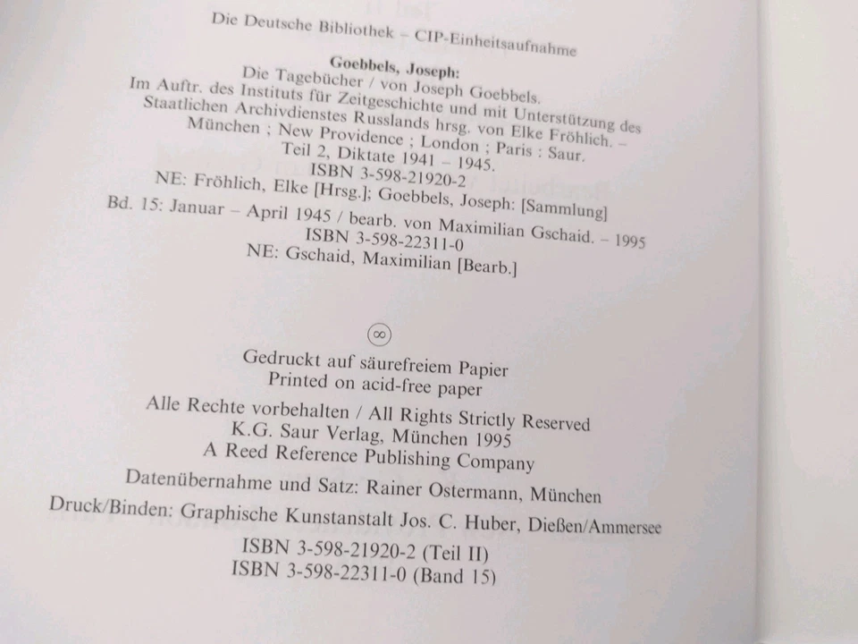 Die Tagebücher der Gobbels auf Deutsch. Komplettes Set mit 15 Hardcover-Büchern. - Image 4 of 4