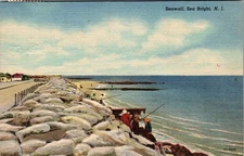Postcard Seawall Sea Bright New Jersey Linen 1957