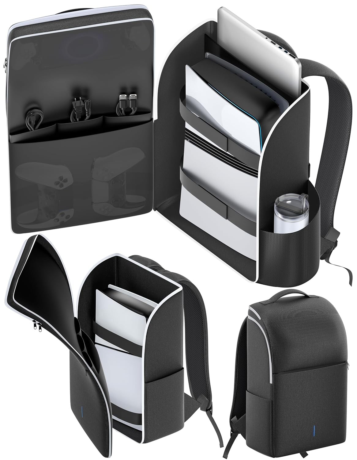 PS5 Rucksack mit 3 Kabeltaschen und Schutz für Controller