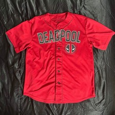 Marvel Deadpool Baseball Jersey Tacos L #90 Red/Black Button Up Size:Large