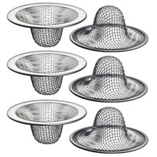 6 Pack - 2.125" Top / 1" Basket- Mesh Sink Drain Strainer Hair Catcher Silver