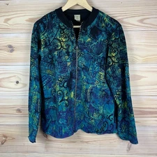 Jess & Jane USA Jacket Womens Medium Rhinestone Zip French Terry Boho Chic