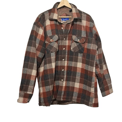 #ad Vintage Northern Summit Plaid Wool blend Button Up size XL brown outdoors $25.00