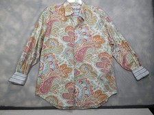 Robert Graham Men's  L Paisley Floral Flip Cuff Contrast Button Up Long Sleeve