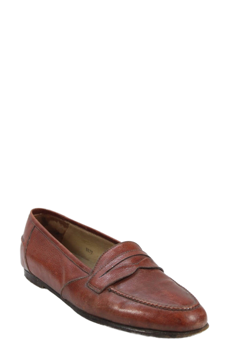 Strega Mens Leather Slide On Dress Shoe Loafers Brown Size 8.5