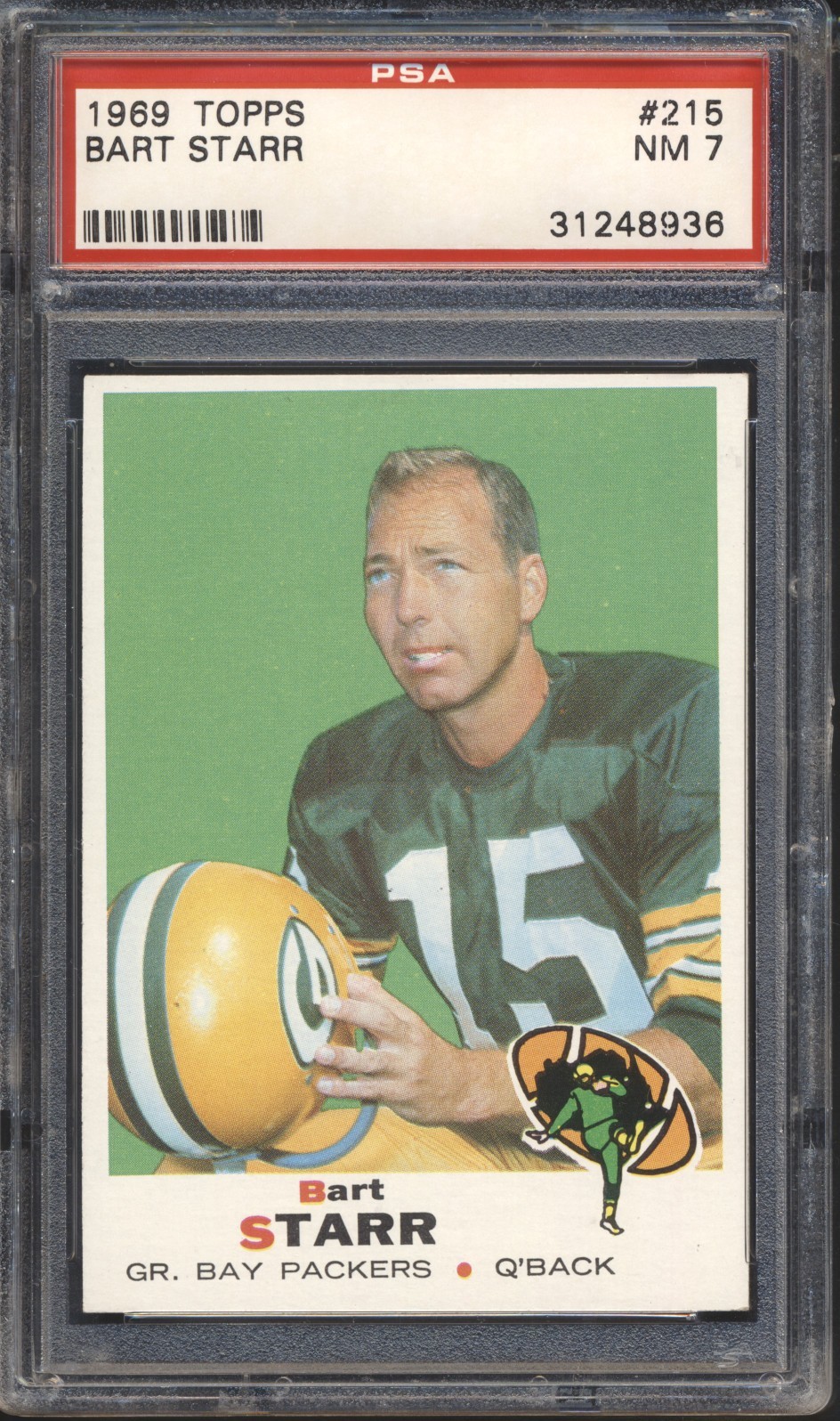 1969 Topps Football Bart Starr #215 PSA 7 GREEN BAY PACKERS NM HOF
