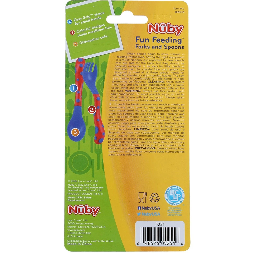 3 Pack Nuby Fun Feeding Fork & Spoon, 12m+, 4 Ct - Image 2 of 2