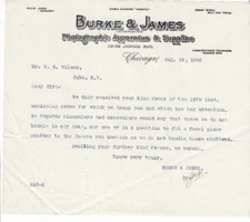 1906 Letter, Burke & James Photographic Apparatus & Supplies, Chicago, Illinois