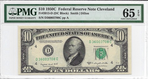 1950C $10 CLEVELAND FRN. PMG GEM Uncirculated 65 EPQ Banknote.