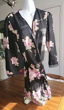 S Oscar De La Renta Pink Label Roses Sheer Robe Peignoir Negligee Vintage