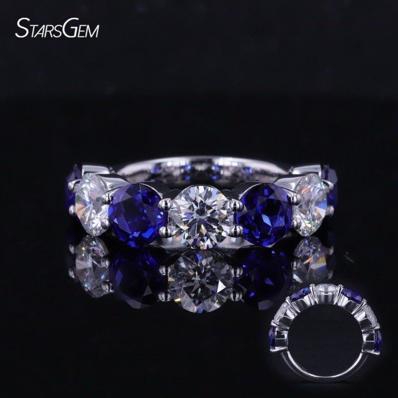 ❤️ 14k Size 7  White Gold, lab-grown diamond & sapphire partial eternity ring
