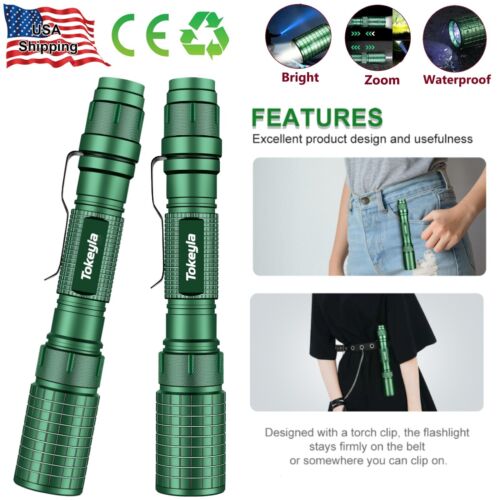 2 Pack Super Bright LED Flashlight Handheld Flashlights Working Torch Zoomable
