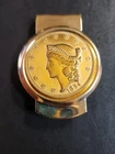 Vintage Gold-Plate Money Clip with Kellogg & Co. 1854 Liberty Head Faux Coin