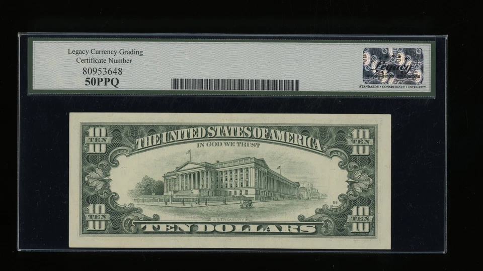 DBR 1995 $10 FRN Chicago Fr. 2032-G Legacy AU-50 PPQ serie G24784005E Foto 2 de 2