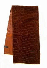 NWOT Reversible Scarf By Summer Tompkins Brown Velvet Satin Crocodile Textured