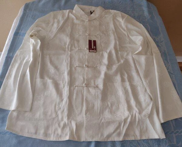 Nuevo en Paquete Blusa Camisa de Noche Oriental Damasco Sedoso Vintage Marfil Cremoso XXL Chaqueta Foto 2 de 4