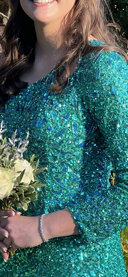 VESTIDO Esmeralda RACHEL ALLAN TALLA 4 HOMECOMING (cóctel), Cuentas, Recorte, Flecos Foto 4 de 4