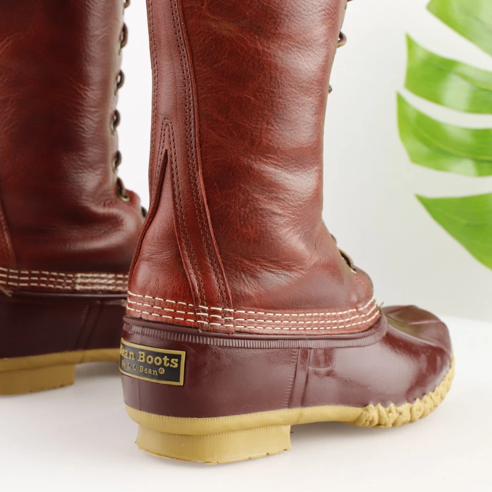 Bota LL Bean EE. UU. Mujer Talla 7 Alta Cuero Rojo Piel de Oveja Forrada Con Cordones 16" Foto 3 de 4