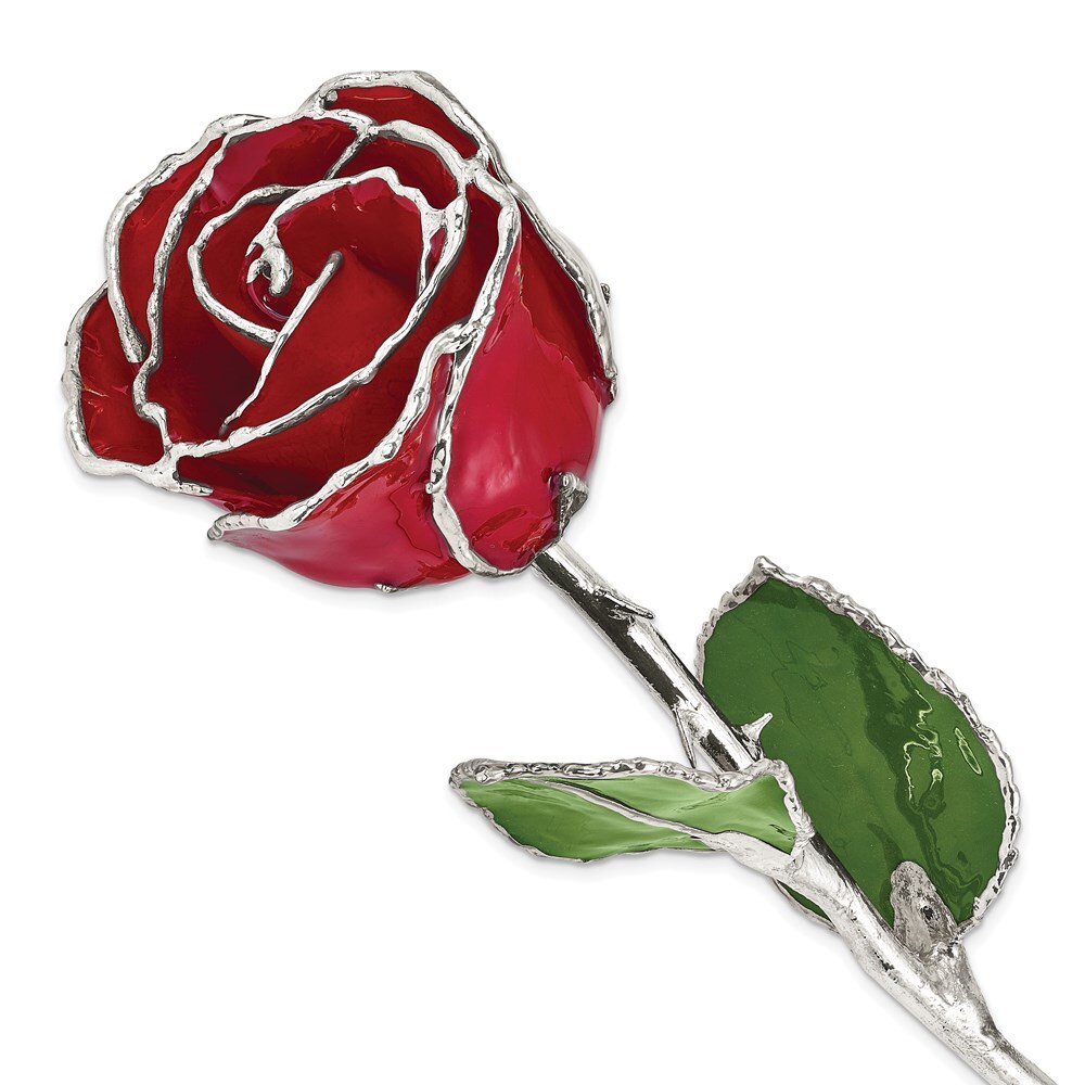 Silver Plated Lacquered Jewelry Figurine with Red Rose Trim-image