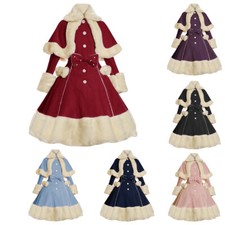 Women Vintage Lolita Coat Cloak Bowknot Sweet Dress Winter Cape Christmas Jacket