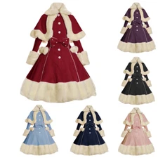 Women Vintage Lolita Coat Cloak Bowknot Sweet Dress Winter Cape Christmas Jacket