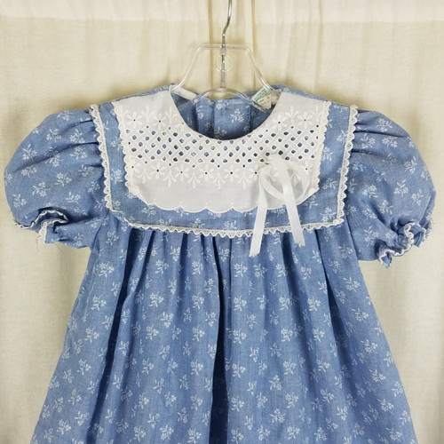 Vintage Peaches N Cream Sailor Collar Calico Twirl Dress Girls 6 Cornflower USA - Picture 2 of 9