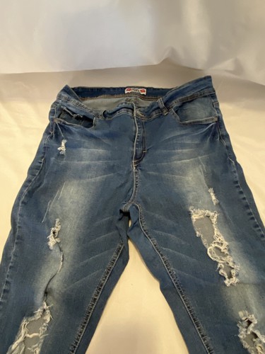 Wam What about me! blue denim torn distressed stretch skinny jeans 18W