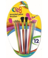 Assorted Paint Brushes - 12 Pack Bright Colours Chunky Thin Paintbrush Painting