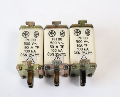 3 Stk. PH (NH) 00 Sicherungseinsatz - 50 A - 500 V - 100 kA - Neu 