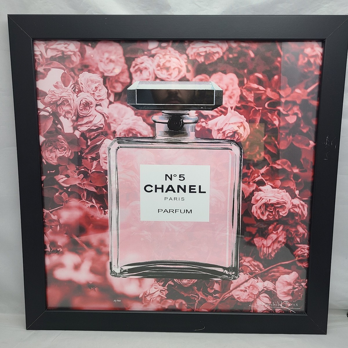 Chanel No. 5 Fairchild Paris Framed Print 18” Floral Background 55