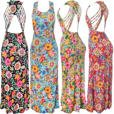 Women's Strappy Backless Floral Summer Long Maxi  Party Dress
