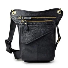 	Leather Waist Pack Drop Leg Bag for Men Women Belt Bumbag Multi-Purpose	