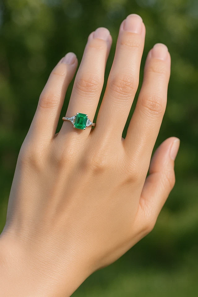 Delicado anillo de compromiso corte esmeralda de 2 quilates, anillo de moissanita corte esmeralda Foto 3 de 4