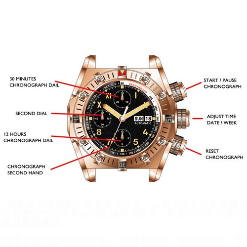 SIDAXIN Men Chronograph Watch 45mm Bronze Automatic Mechanical 20Bar C3 Luminous - Picture 4 of 9