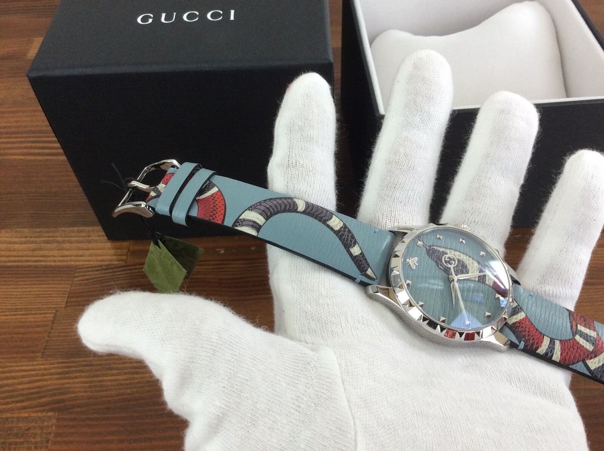 Gucci G-Timeless YA1264080 Blue Kingsnake Head Print Men's Watch