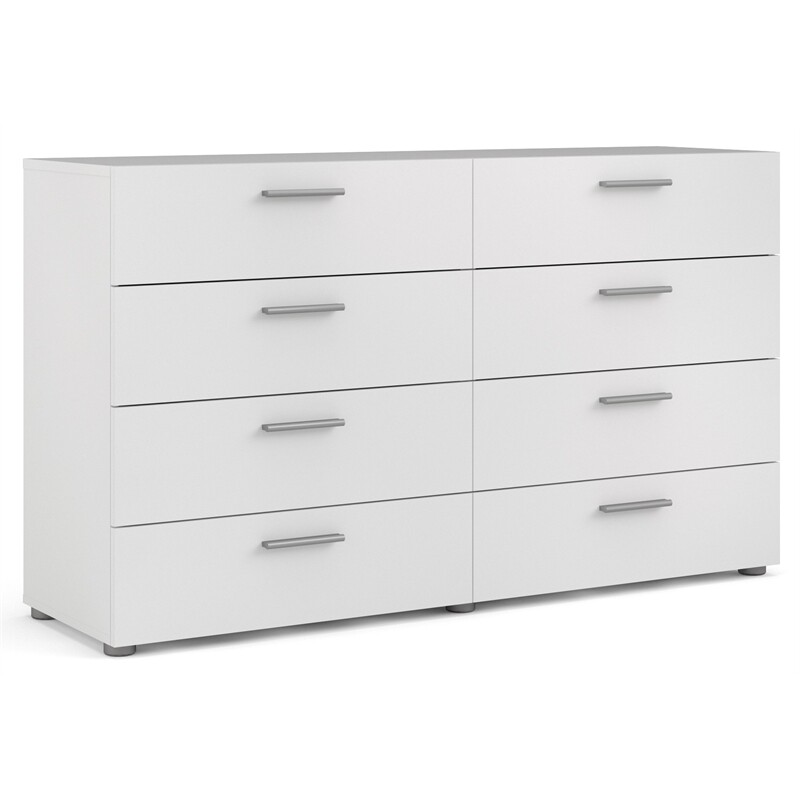 Austin 8-Drawer Double Dresser - Modern White High Gloss & Oak Structure - By Tvilum