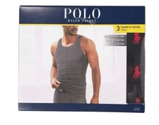 3 PACK POLO RALPH LAUREN SIZE LARGE BLACK RIBBED TANKS T-SHIRTS UNDERSHIRTS