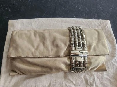 Vintage Jimmy Choo Chandra Clutch Handtasche weiches Leder Metallkette