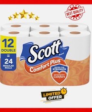 Scott ComfortPlus Toilet Paper, 12 Double Rolls,231 Sheets per Roll, Septic Safe
