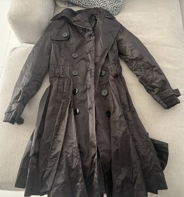 Zara Basic Women's Black M Trench Coat Long Button Front Belted Collared
