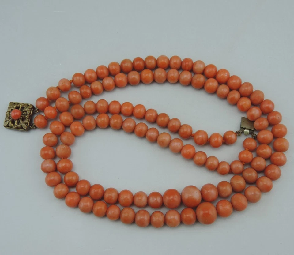 Ancien Collier ras cou en Corail saumon naturel Antique corail poids 59.2 Gramme - Photo 4/4