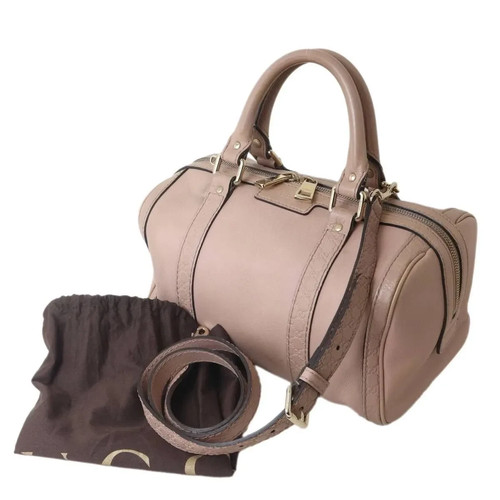 GUCCI 2-way Mini Boston Bag Handbag Shoulder Bag Guccissima Beige Used Dust Bag