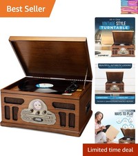 All-in-One Turntable with 3-Speed Record Player, Bluetooth, CD, Cassette Tape...