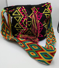 Colombian Wayuu Mochila Bag, Authentic, Handmade, Crochet, Black, Multicolor