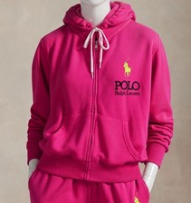 Polo Ralph Lauren Women's Pink Big Pony Logo Fleece Zip Hoodie Sweatshirt XL