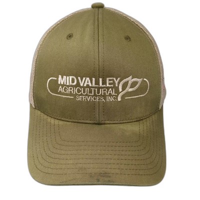 Yupoong Trucker Hat Green Beige OS Snapback Mid Valley Agricultural Embroidered
