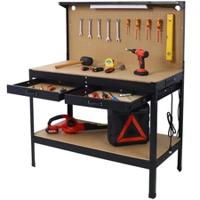 Steel Workbench Tool Storage Work Bench Workshop Tools Table W/Drawer and Peg Bo