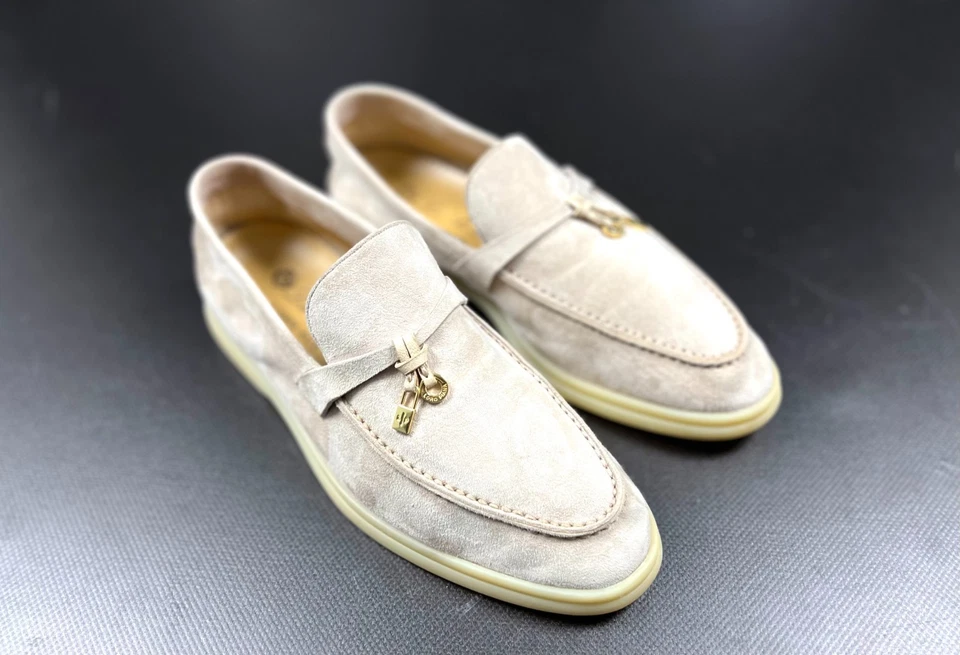 Auténticos zapatos mocasines de gamuza beige para caminar de verano LORO PIANA para mujer talla 39 Foto 3 de 4