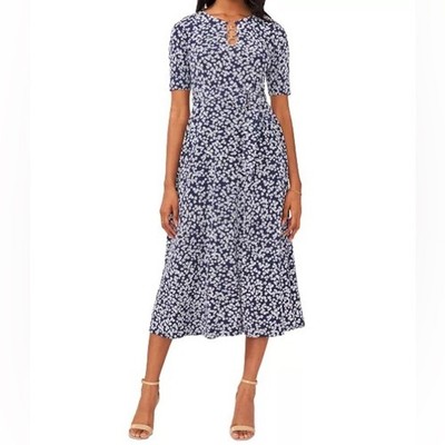 MSK Plus Size Printed Ring Short-Sleeve Midi Dress Navy White Women's Sz 1X  | eBay