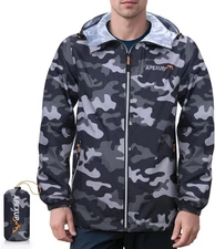 APEXUP Packable Rain Jacket Men with Reflective Zipper, Large, Camo 